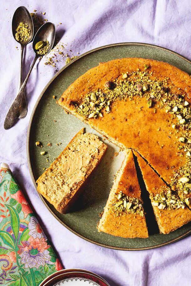Tarta de queso de pistacho al horno